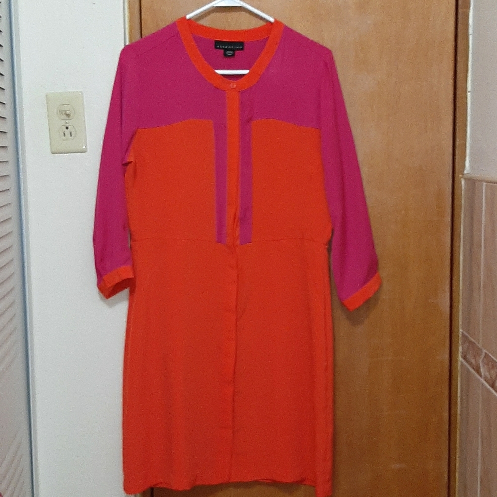 Adorable Pink & Orange Block Botton-down Dress